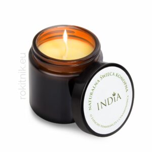 Świeca zapachowa konopna pomarańcza i cynamon relaksacyjna, do masażu – 90g
